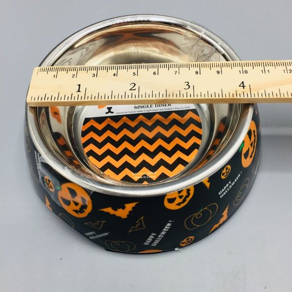 Halloween Jack o Lantern Melamine Small Pet Bowl with Metal Center 6.67 fl oz - Picture 2 of 3